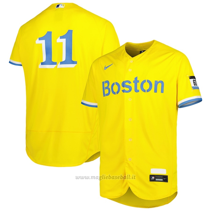 Maglia Baseball Uomo Boston Red Sox Rafael Devers 2021 City Connect Autentico Oro2